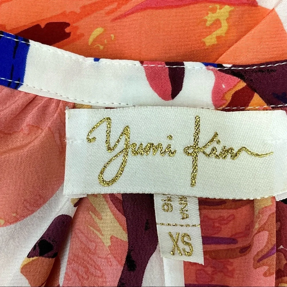 Yumi Kim Silk Floral Long Sleeve Yumi  Top Size XS in Cream and Coral - Picture 8 of 9